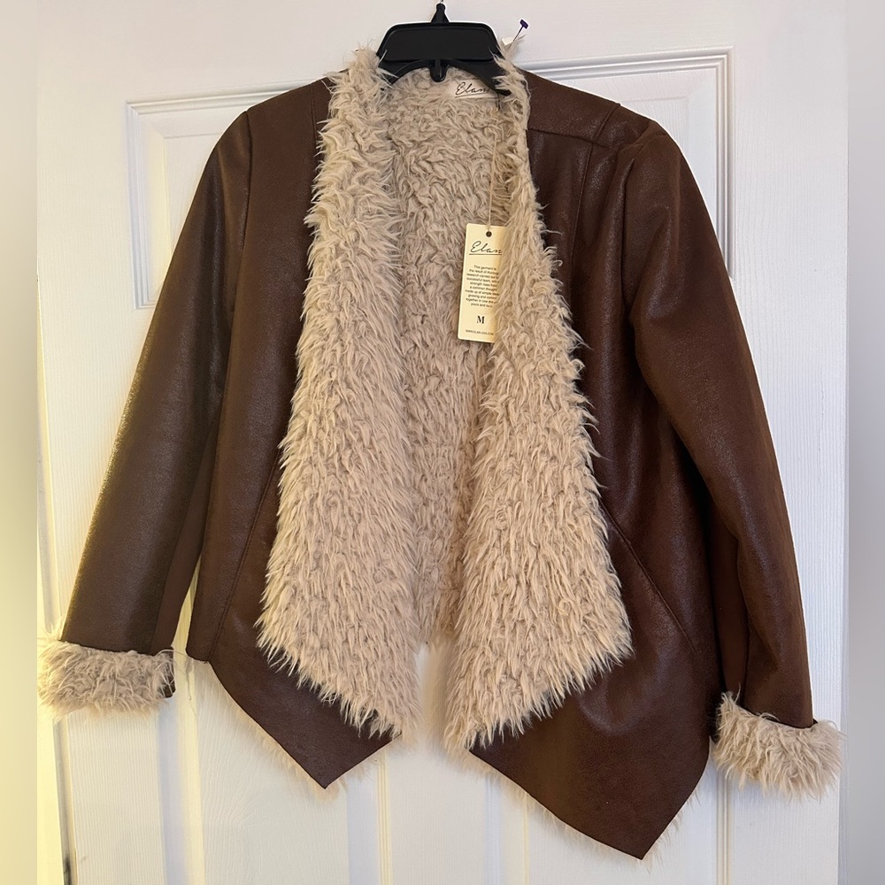 NWT Brown Suede Jacket with Beige Fur Lining